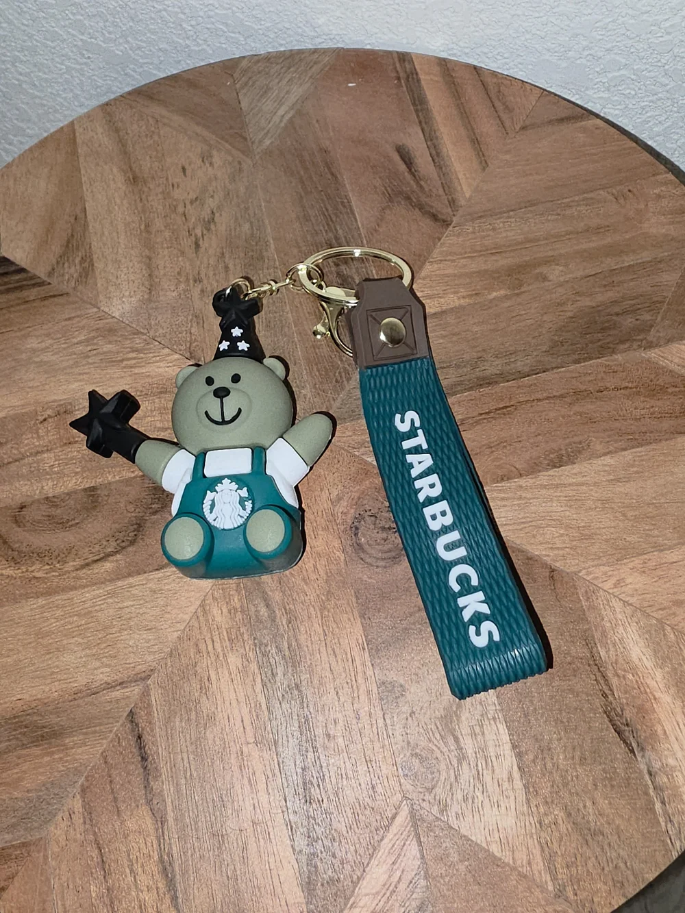 Starbucks Green Bear Wizard Keychain with Teal Outfit